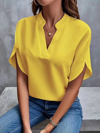 Elegant Stilfuld V-Hals Flydende Bluse