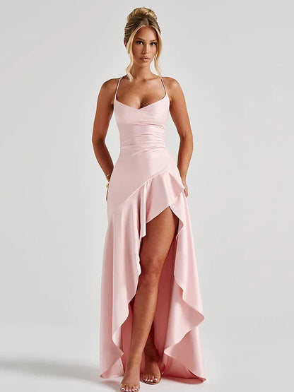 Dame Moderne Elegant Satin Bryllupsgæst Kjole