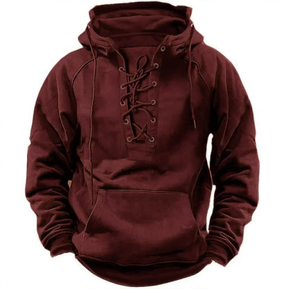 Bastian | Retro Outdoor Hoodie i Tykt Materiale med Snørelukning