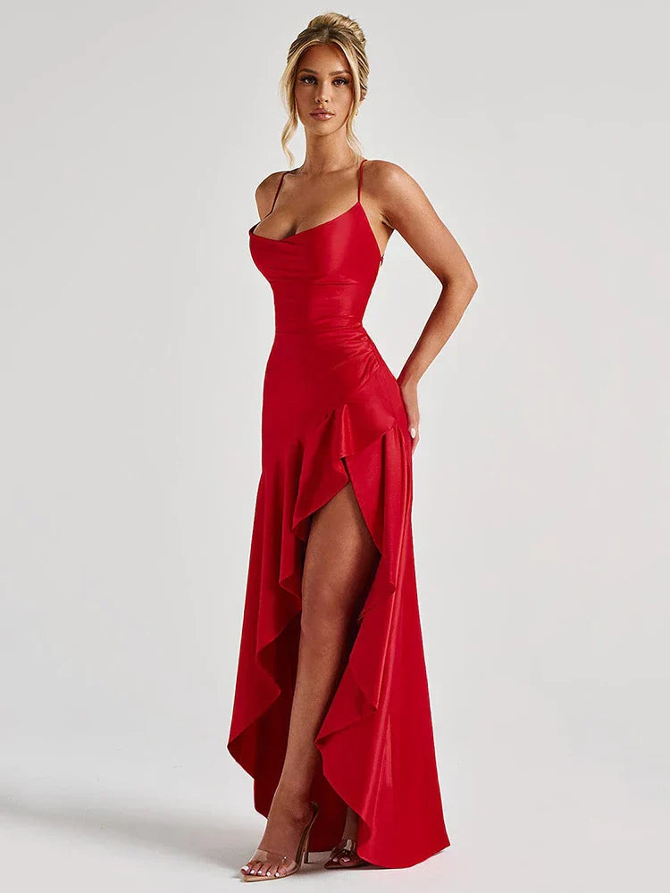Dame Moderne Elegant Satin Bryllupsgæst Kjole