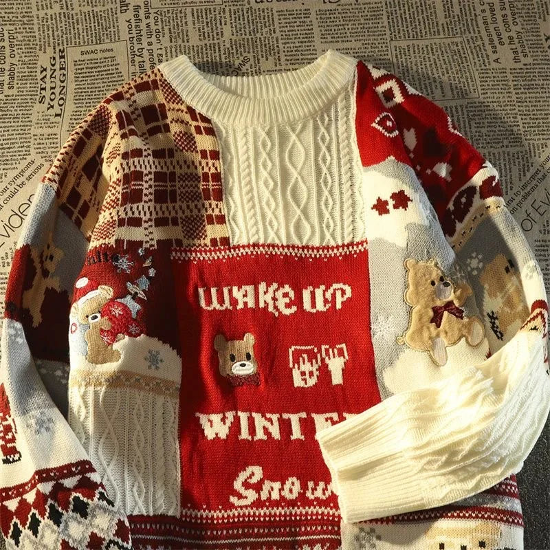 Noelle | Julesweater med retro farveblokke og v hals