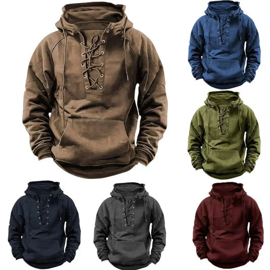 Bastian | Retro Outdoor Hoodie i Tykt Materiale med Snørelukning