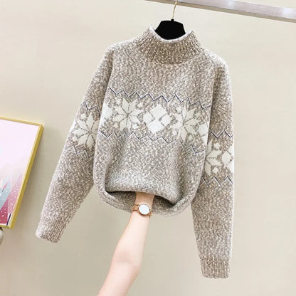 Snefnug | Julesweater med rullekrave og snefnugmønster i afslappet pasform