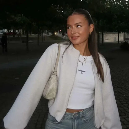 Dame Stilfuld Cropped Zip-Up Ballonærme Jakke