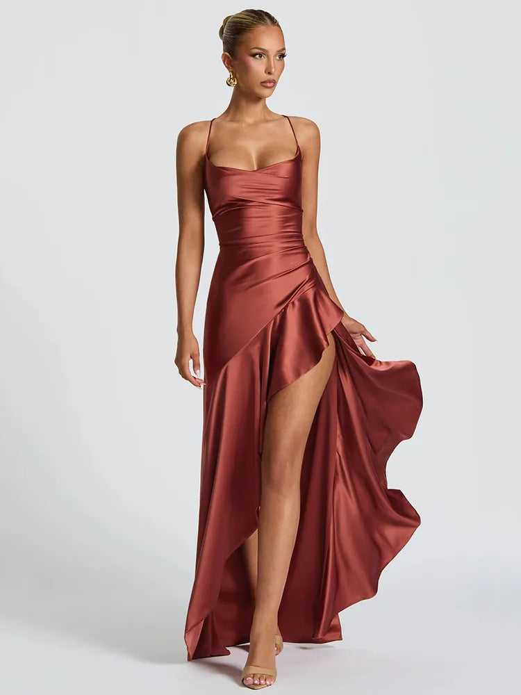 Dame Moderne Elegant Satin Bryllupsgæst Kjole