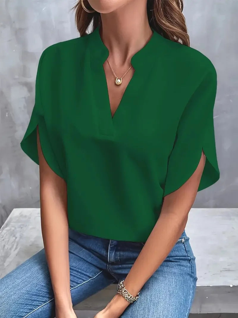 Elegant Stilfuld V-Hals Flydende Bluse