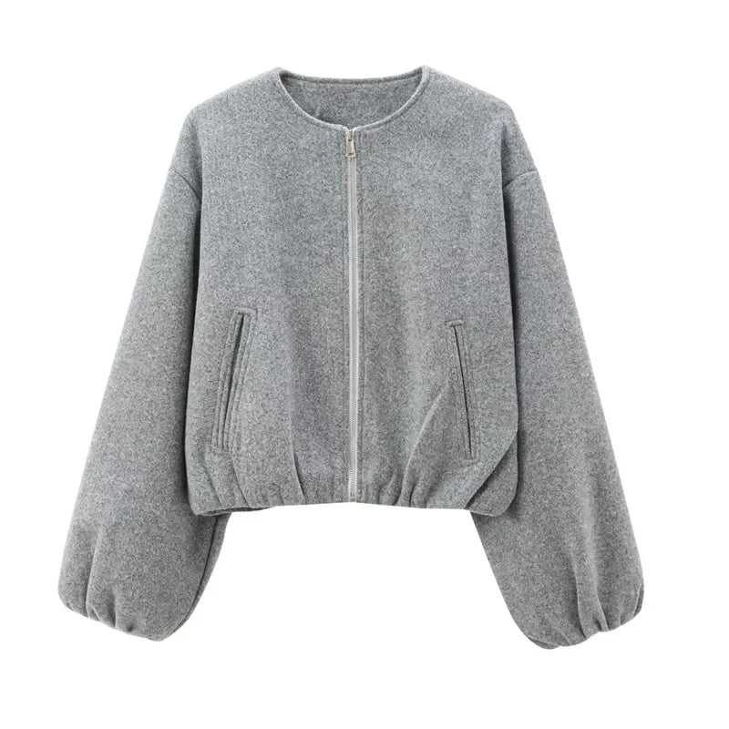 Dame Stilfuld Cropped Zip-Up Ballonærme Jakke