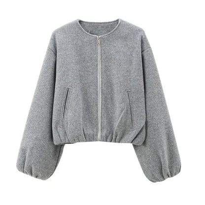 Dame Stilfuld Cropped Zip-Up Ballonærme Jakke