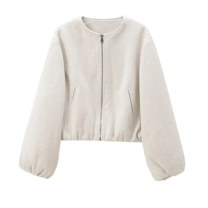 Dame Stilfuld Cropped Zip-Up Ballonærme Jakke