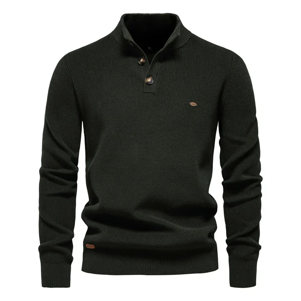Stilfuld Herrepullover Med Eksklusivt Knapdesign
