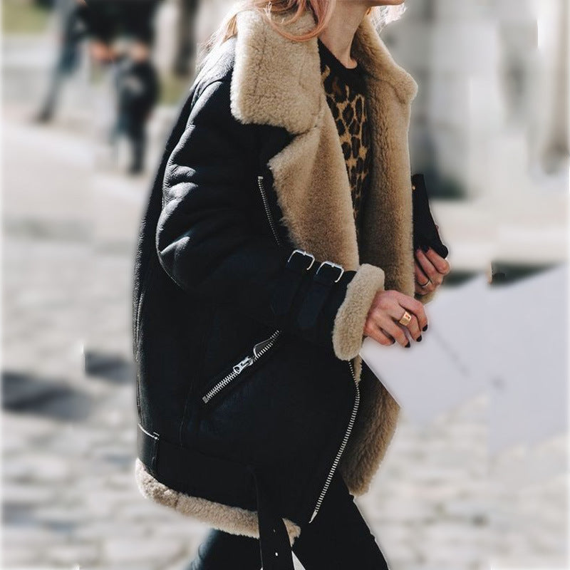 Moderne Stilfuld Shearling Aviator Jakke