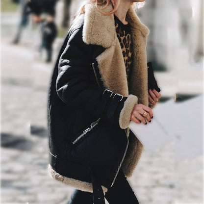 Moderne Stilfuld Shearling Aviator Jakke
