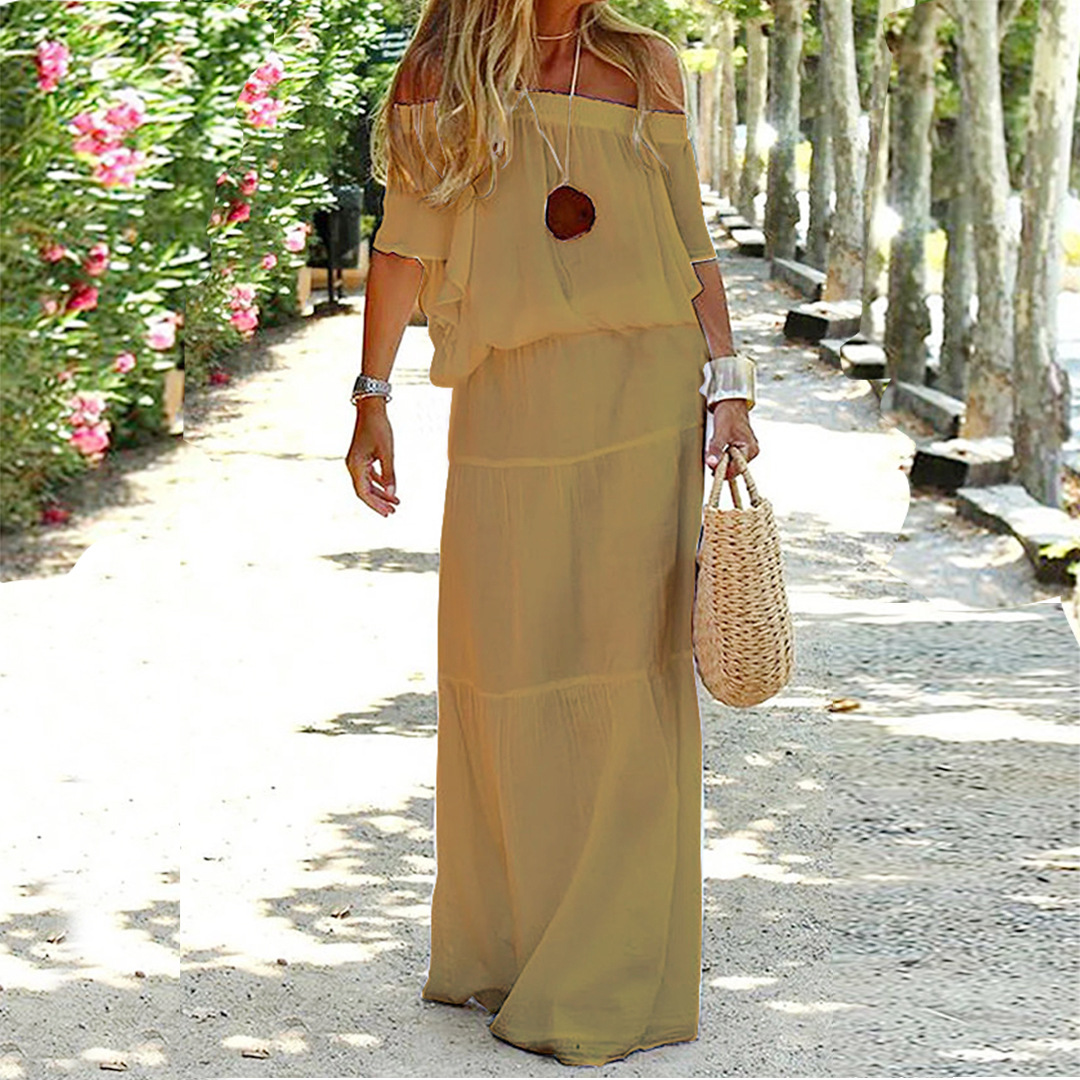Dame Elegant Stilfuld Off-Shoulder Sommerkjole