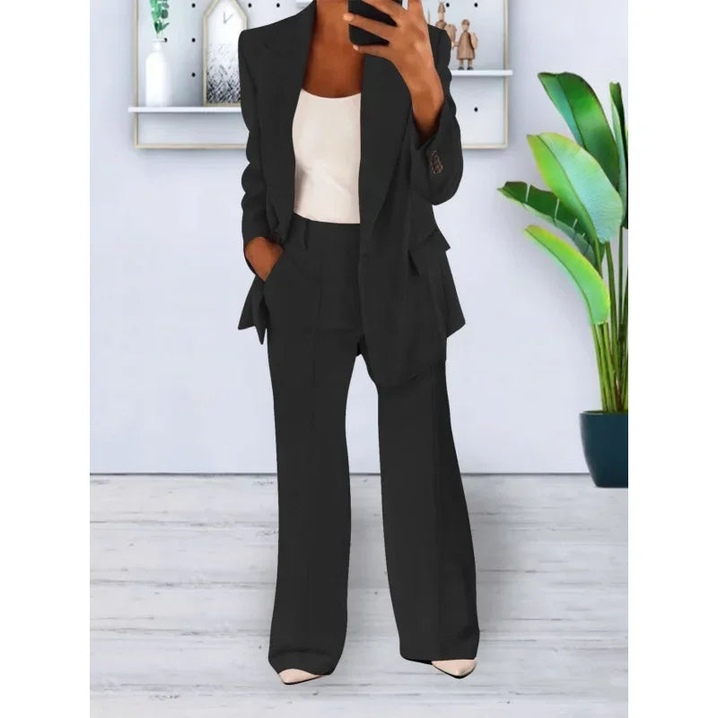 Elegant Formelt Sæt med Skræddersyet Lang Blazer til Dame