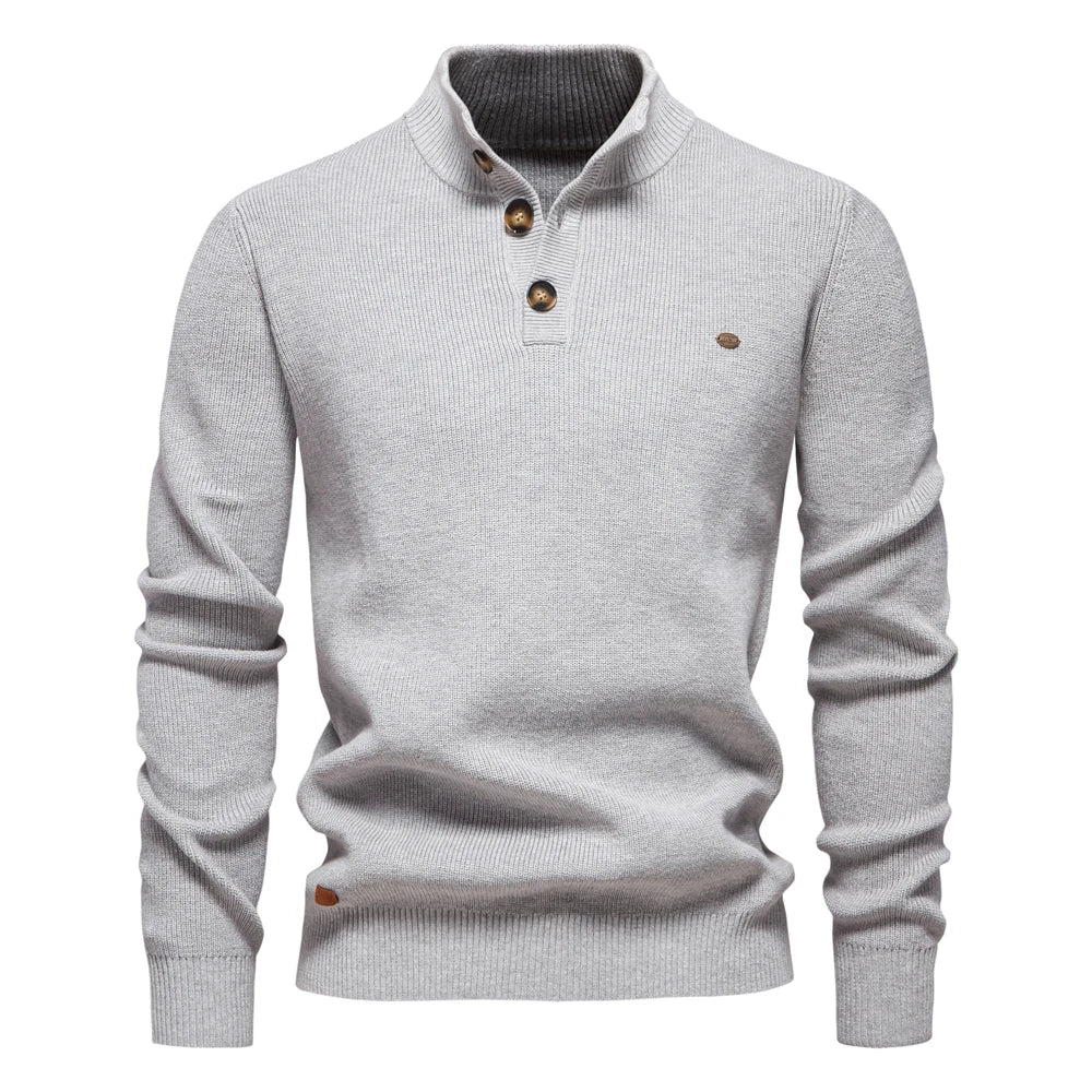 Stilfuld Herrepullover Med Eksklusivt Knapdesign
