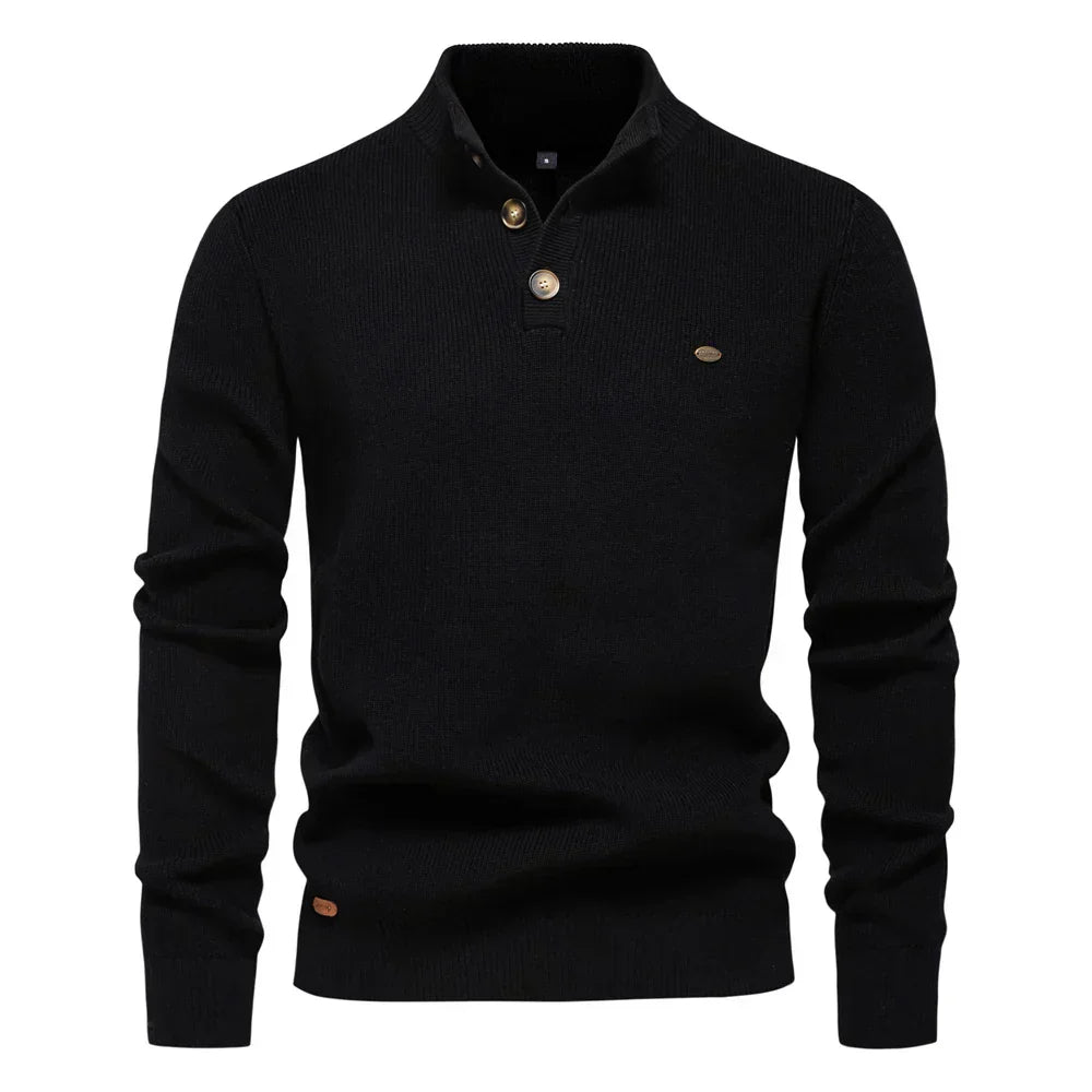 Stilfuld Herrepullover Med Eksklusivt Knapdesign