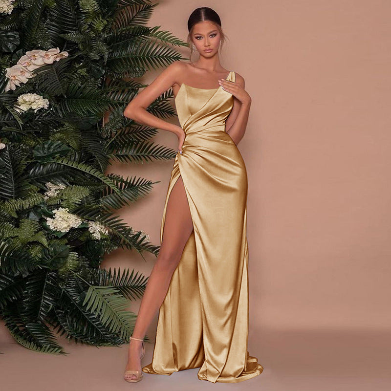 Dame Elegant Satin Sommer Kjole med Slids