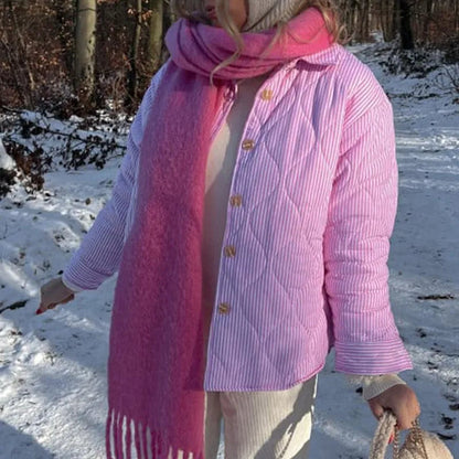 Celia - Dame oversized jakke med knaplukning og stribet