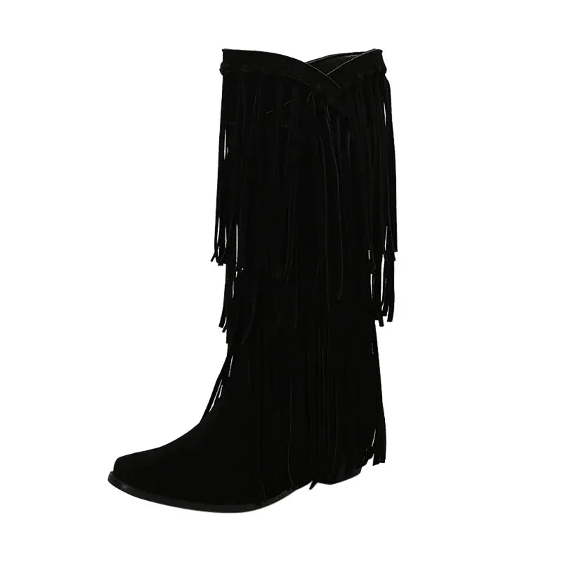 Dame Frynse Knæhøje Støvler i Western Stil