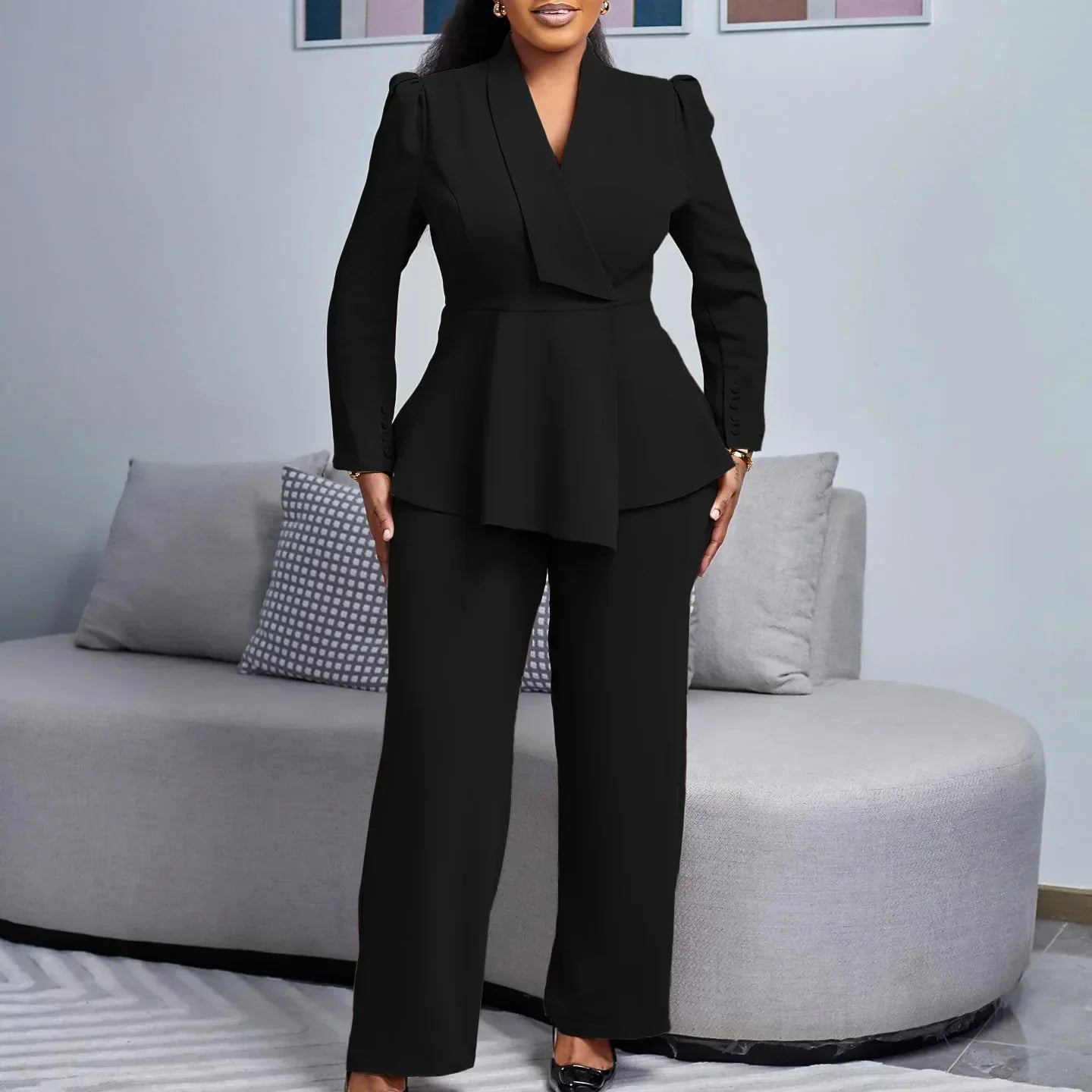 Elegant Formelt Sæt med Skræddersyet Lang Blazer til Dame