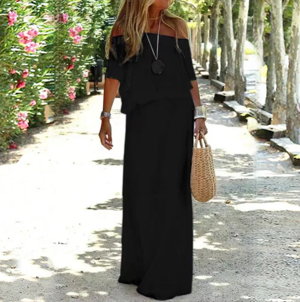 Dame Elegant Stilfuld Off-Shoulder Sommerkjole