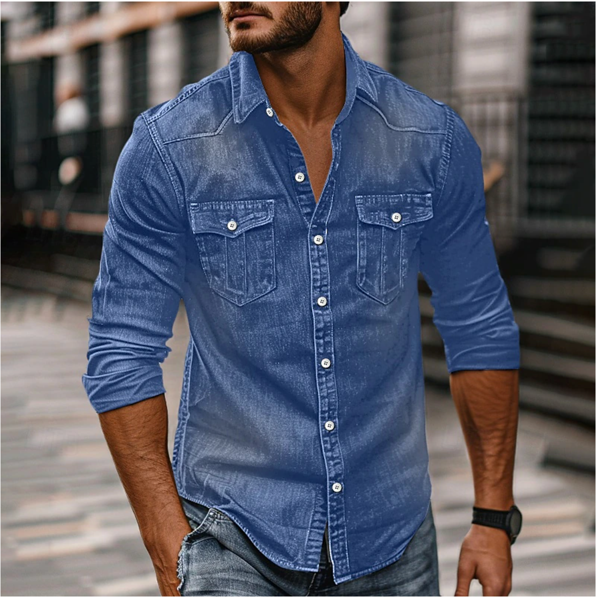 Casual Stilfuld Denimskjorte Til Mænd