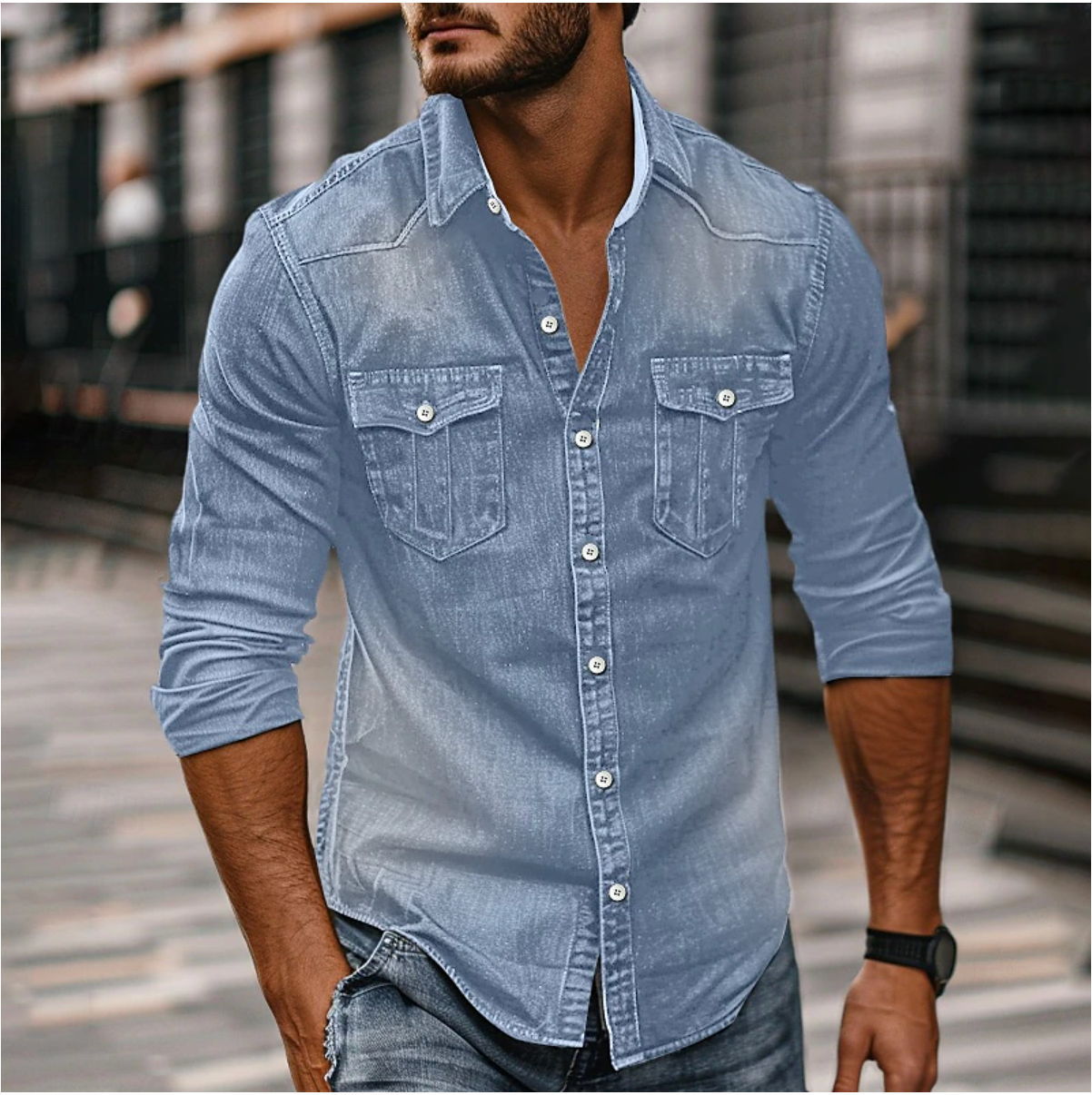 Casual Stilfuld Denimskjorte Til Mænd