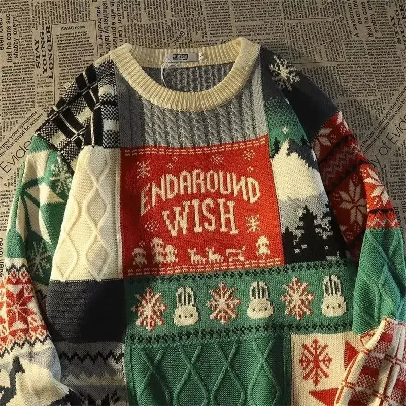 Noelle | Julesweater med retro farveblokke og v hals