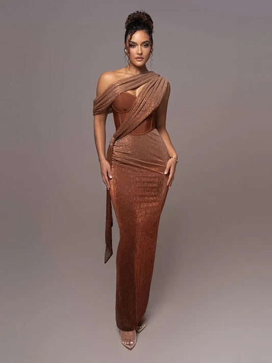 Dame Moderne Dame Elegant One-Shoulder Aftenkjole