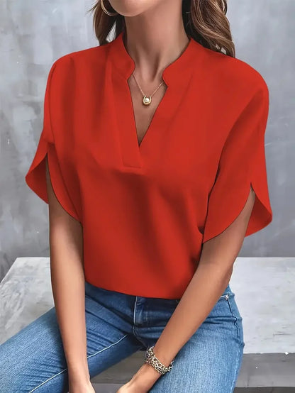 Elegant Stilfuld V-Hals Flydende Bluse