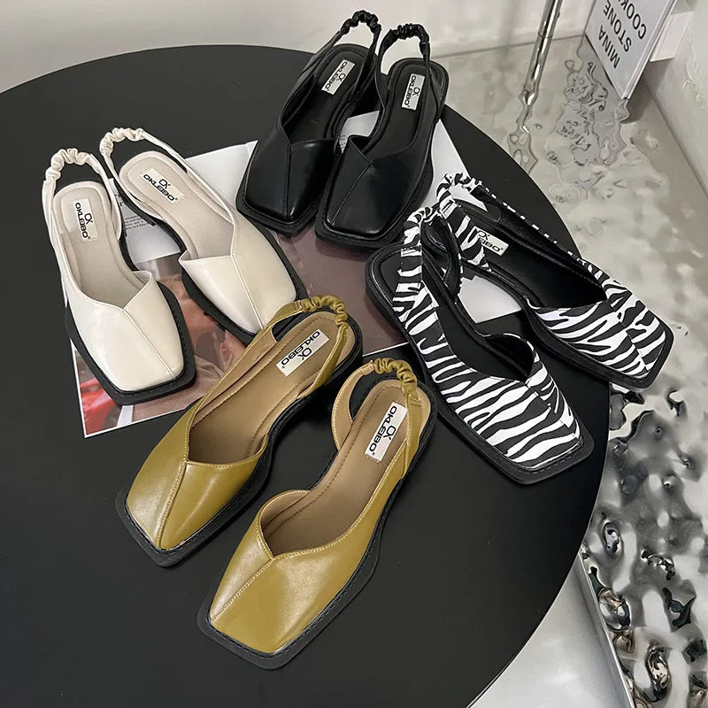 Slingback Sandaler med Firkantet Tå