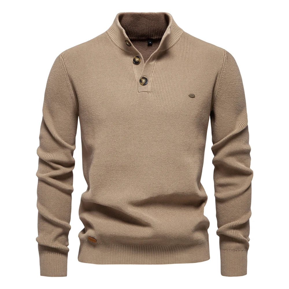 Stilfuld Herrepullover Med Eksklusivt Knapdesign