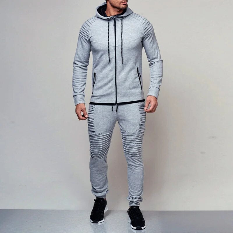 Alexander | Slim Fit Streetwear-Sæt Med Hættejakke, Joggingbukser Og Ribstrik-Paneler