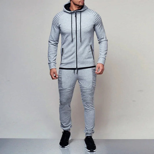 Alexander | Slim Fit Streetwear-Sæt Med Hættejakke, Joggingbukser Og Ribstrik-Paneler