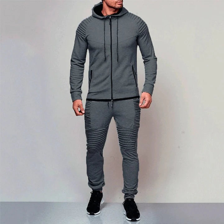 Alexander | Slim Fit Streetwear-Sæt Med Hættejakke, Joggingbukser Og Ribstrik-Paneler