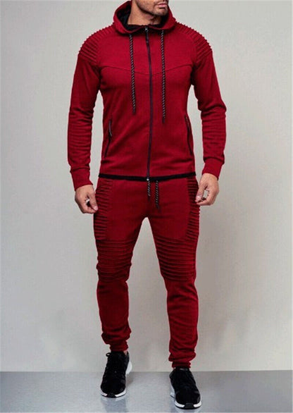Alexander | Slim Fit Streetwear-Sæt Med Hættejakke, Joggingbukser Og Ribstrik-Paneler