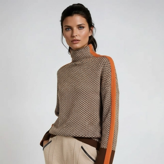 Vibeke | Coltrøje med Geometrisk Mønster, Accentfarve & Afslappet Pasform