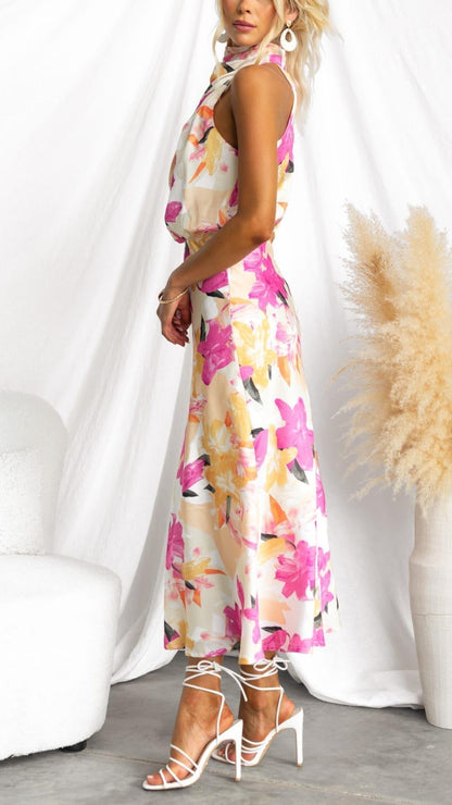 Dame Halterneck Blomstret Maxi Bryllupsgæst Kjole