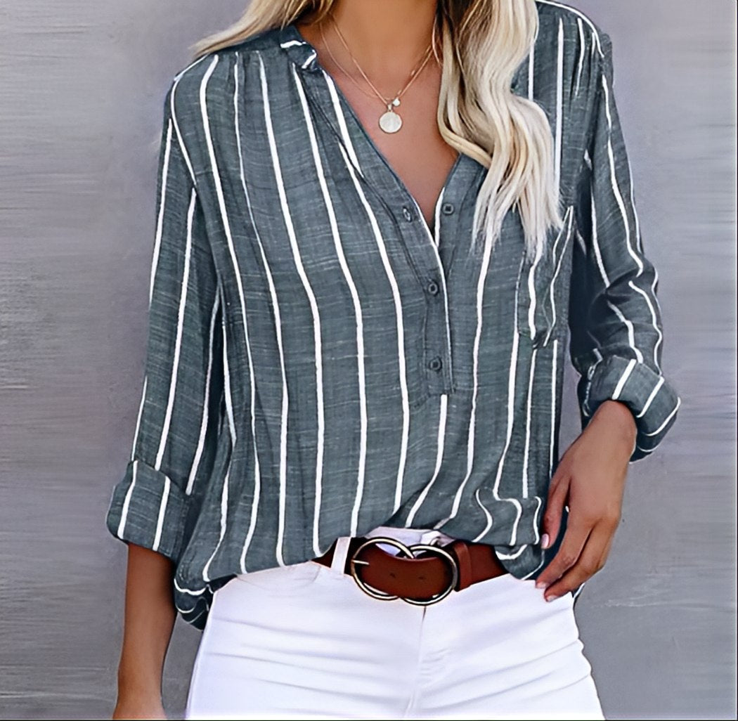 Elegant Casual Stilfuld Stribet Bluse