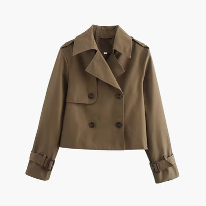 Yrsa | Cropped Trenchcoat med Bred Revers og Dobbelt Knaplukning
