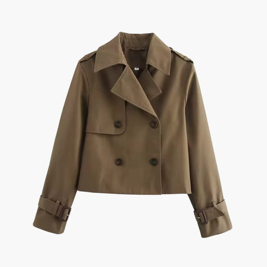 Yrsa | Cropped Trenchcoat med Bred Revers og Dobbelt Knaplukning