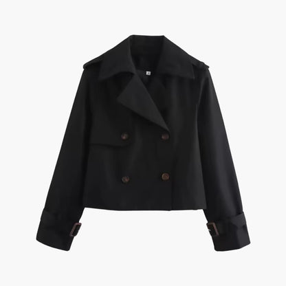 Yrsa | Cropped Trenchcoat med Bred Revers og Dobbelt Knaplukning