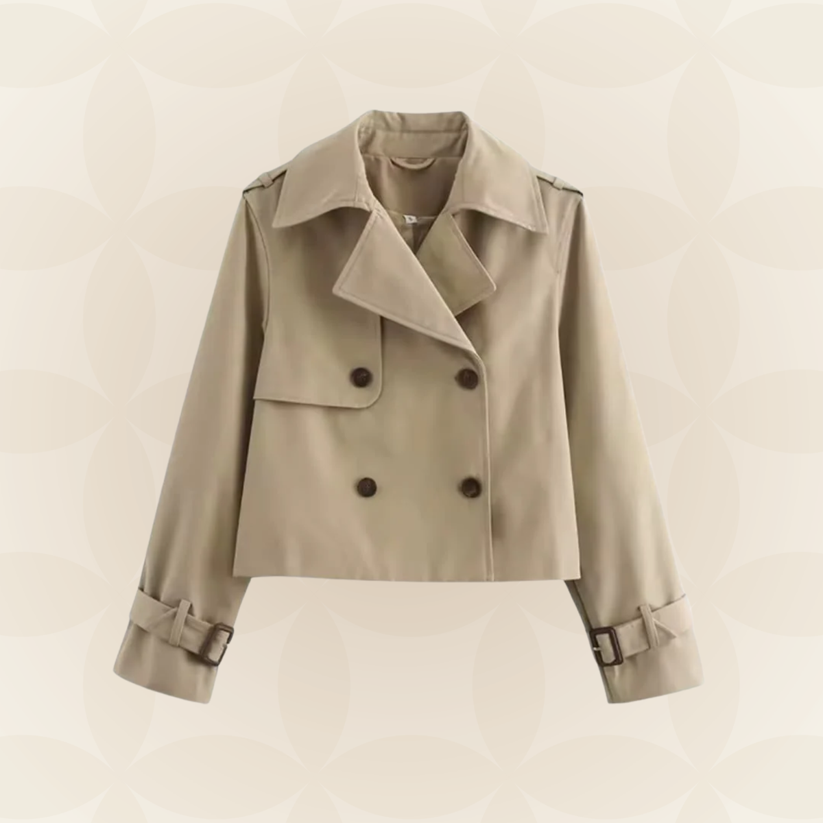Yrsa | Cropped Trenchcoat med Bred Revers og Dobbelt Knaplukning