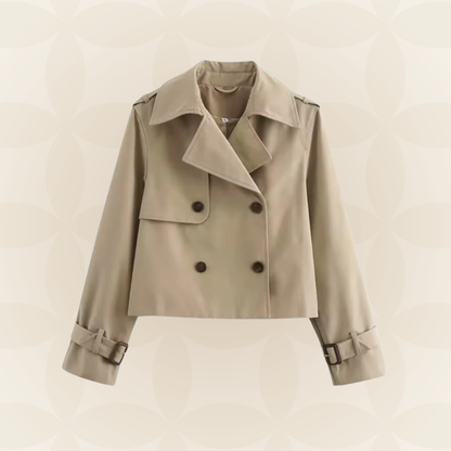 Yrsa | Cropped Trenchcoat med Bred Revers og Dobbelt Knaplukning