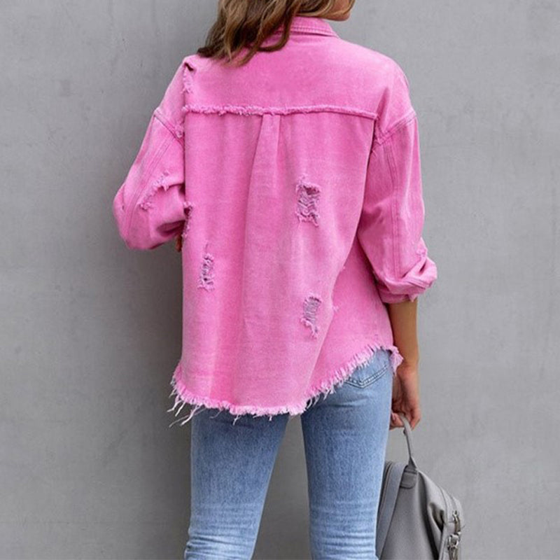 Pernille | Vintage inspireret slidt denim jakke med afslappet pasform