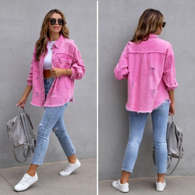 Pernille | Vintage inspireret slidt denim jakke med afslappet pasform