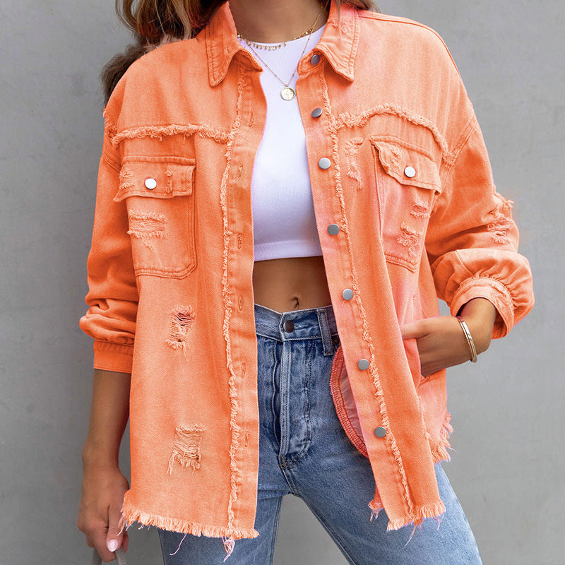 Pernille | Vintage inspireret slidt denim jakke med afslappet pasform