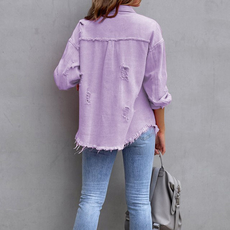 Pernille | Vintage inspireret slidt denim jakke med afslappet pasform