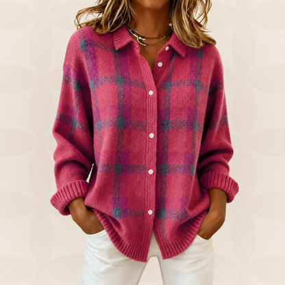 Hanne | Ternet sweater med skjortekrave, knapper og ribbede manchetter