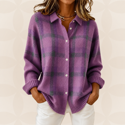 Hanne | Ternet sweater med skjortekrave, knapper og ribbede manchetter